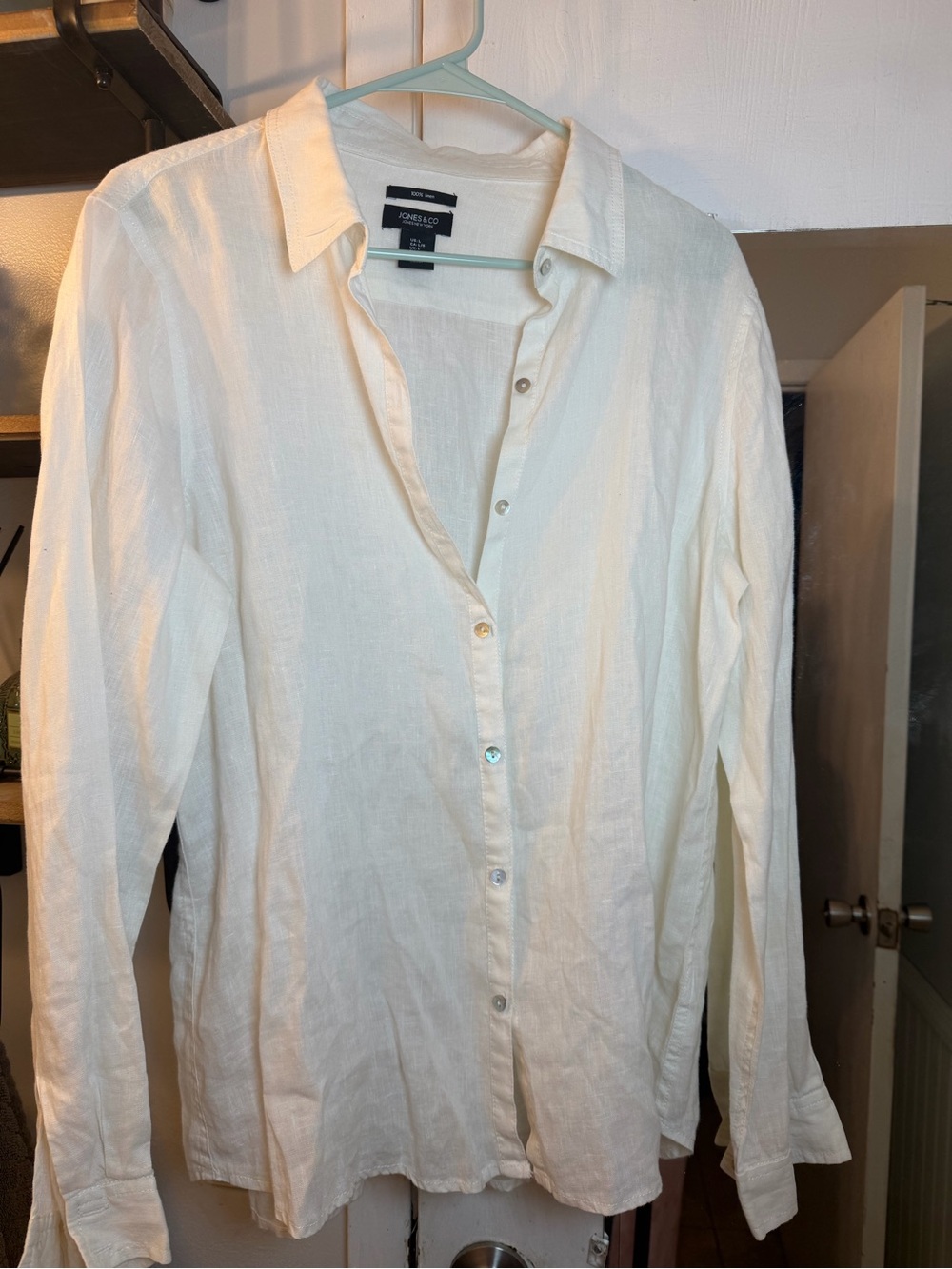 Jones New York White Linen Button-Down Shirt